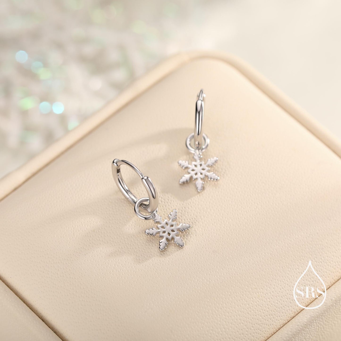 Dainty Snowflake Huggie Hoop in Sterling Silver, Silver or Gold or Rose Gold, Snow Earrings, Snowflake Earrings