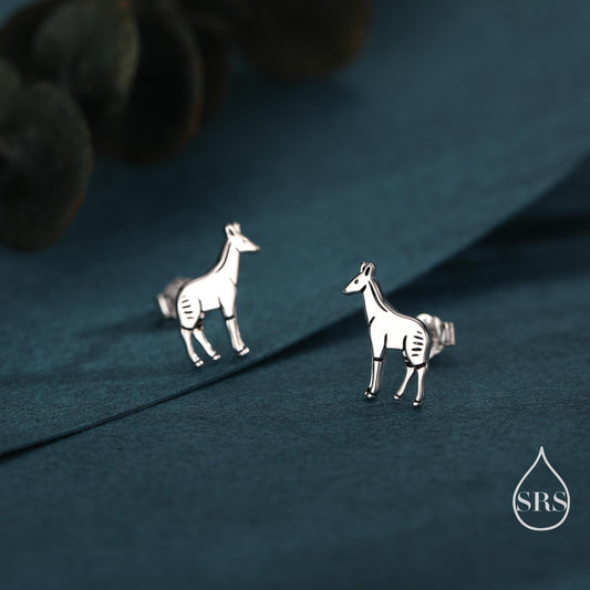 Tiny Okapi Stud Earrings in Sterling Silver, Silver or Gold or Rose Gold, Cute Okapi Earrings, Nature Inspired Animal Earrings