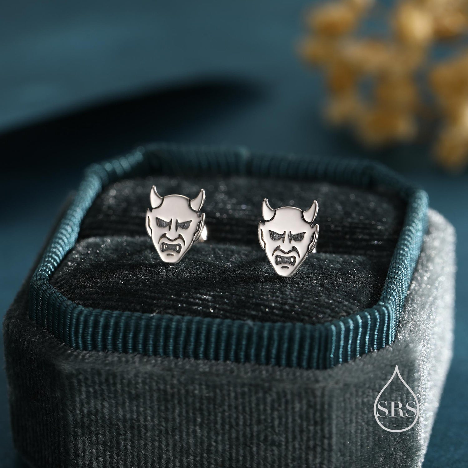 Sterling Silver Japanese Demon Oni Stud Earrings, Fun Earrings, Tiny Earrings, Halloween Earrings