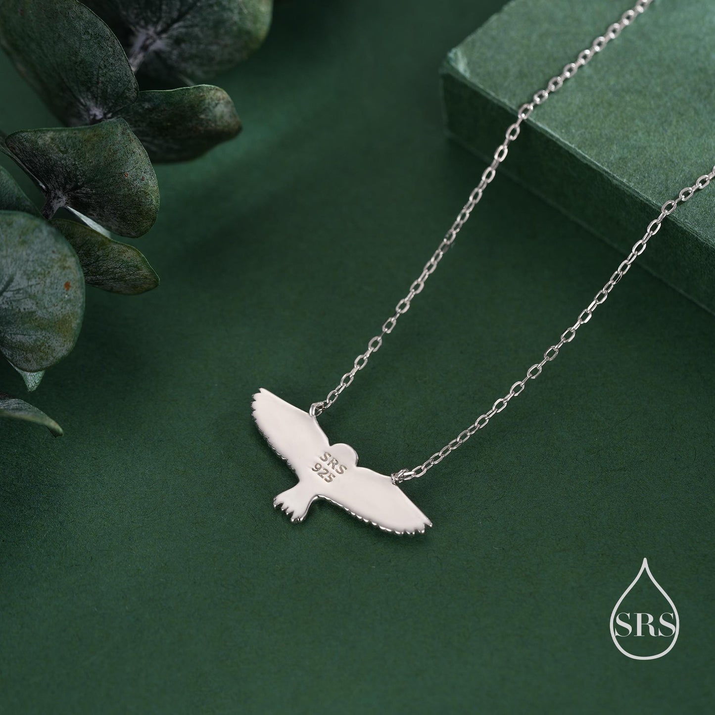 Flying Barn Owl Pendant Necklace in Sterling Silver, Owl Necklace, Silver Barn Owl Necklace, Bird Necklace, Animal Necklace