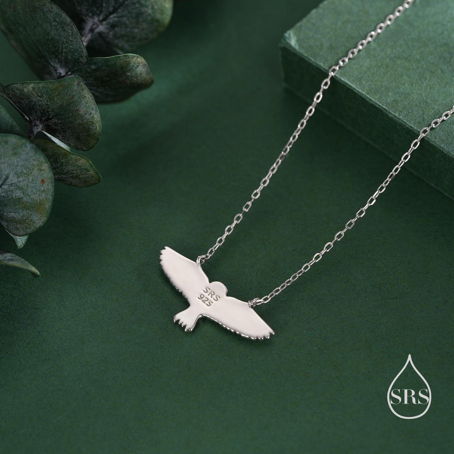 Flying Barn Owl Pendant Necklace in Sterling Silver, Owl Necklace, Silver Barn Owl Necklace, Bird Necklace, Animal Necklace