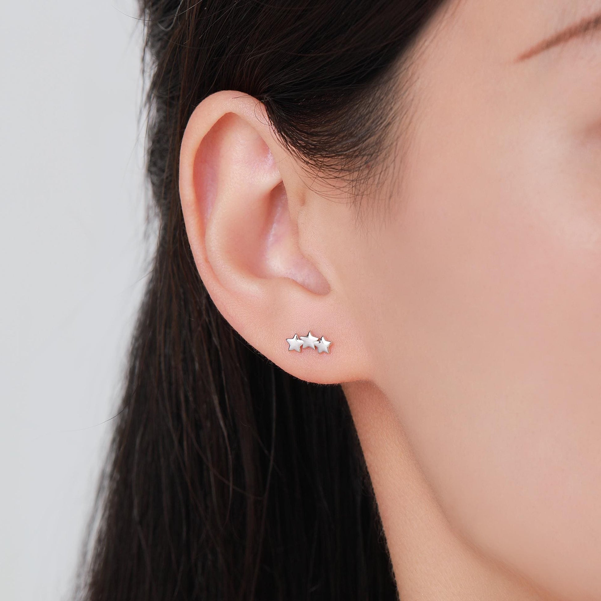 Star Trio Screw Back / Internally Threaded Flat Back / Stud Earrings in Sterling Silver, Silver or Gold or Rose Gold, Three Star Earrings