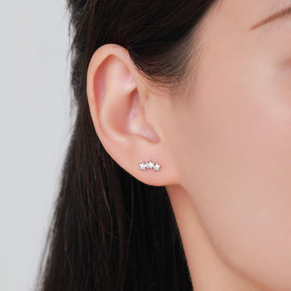 Star Trio Screw Back / Internally Threaded Flat Back / Stud Earrings in Sterling Silver, Silver or Gold or Rose Gold, Three Star Earrings