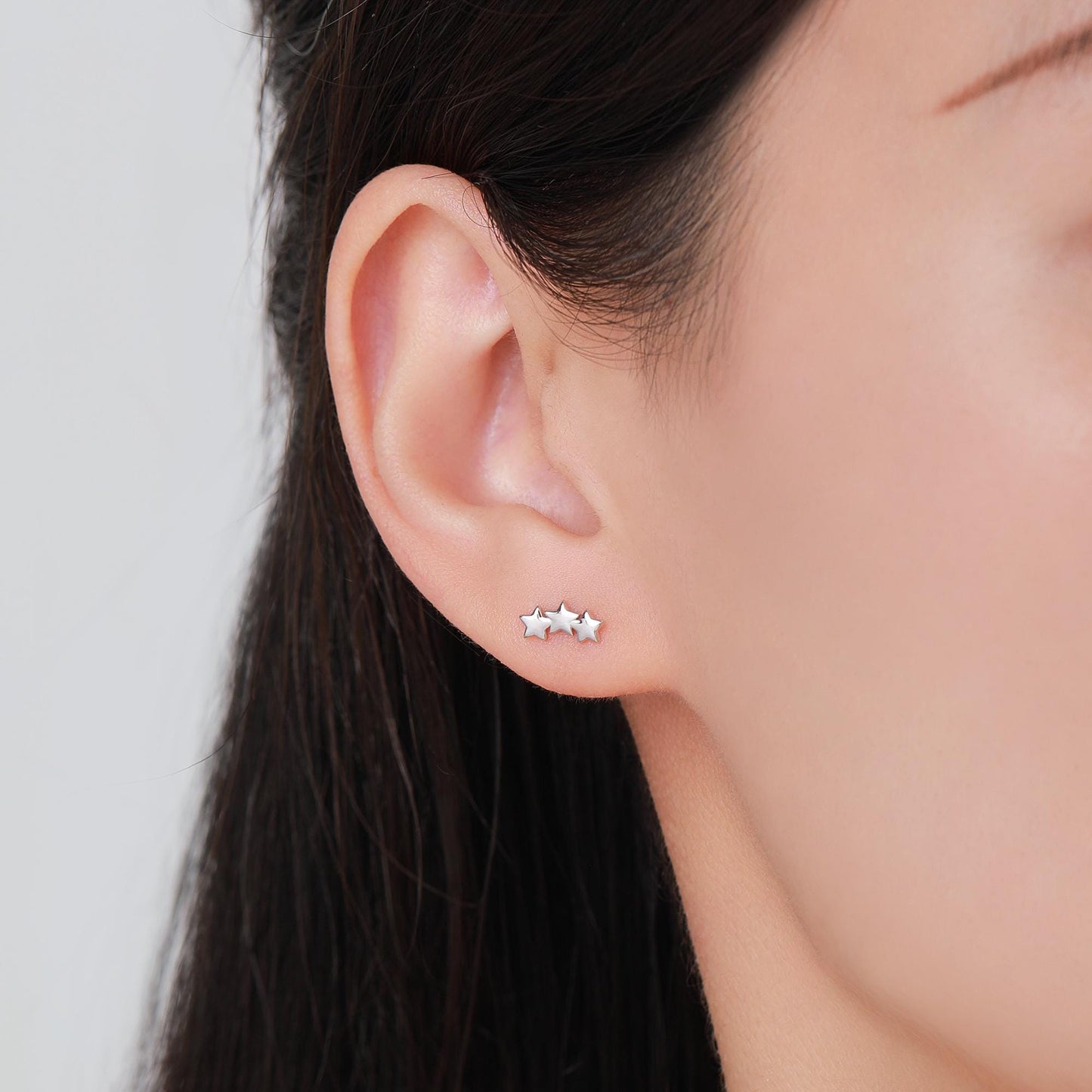 Star Trio Internally Threaded Flat Back / Screw Back / Stud Earrings in Sterling Silver, Silver or Gold or Rose Gold, Three Star Earrings