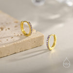 Amethyst Purple CZ Huggie Hoops in Sterling Silver, Silver or Gold, Minimalist Hoop Earrings, 6mm, 7mm and 8mm Hoops, Cartilage Hoops