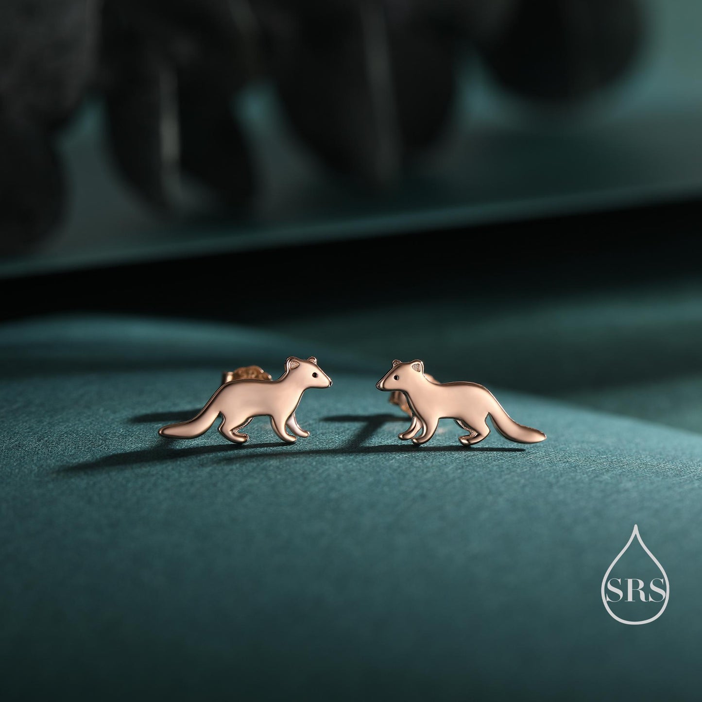 Sterling Silver Very Cute Weasel Stud Earrings, Available in Silver, Gold or Rose Gold Finish, Fun and Quirky, Nature Inspired