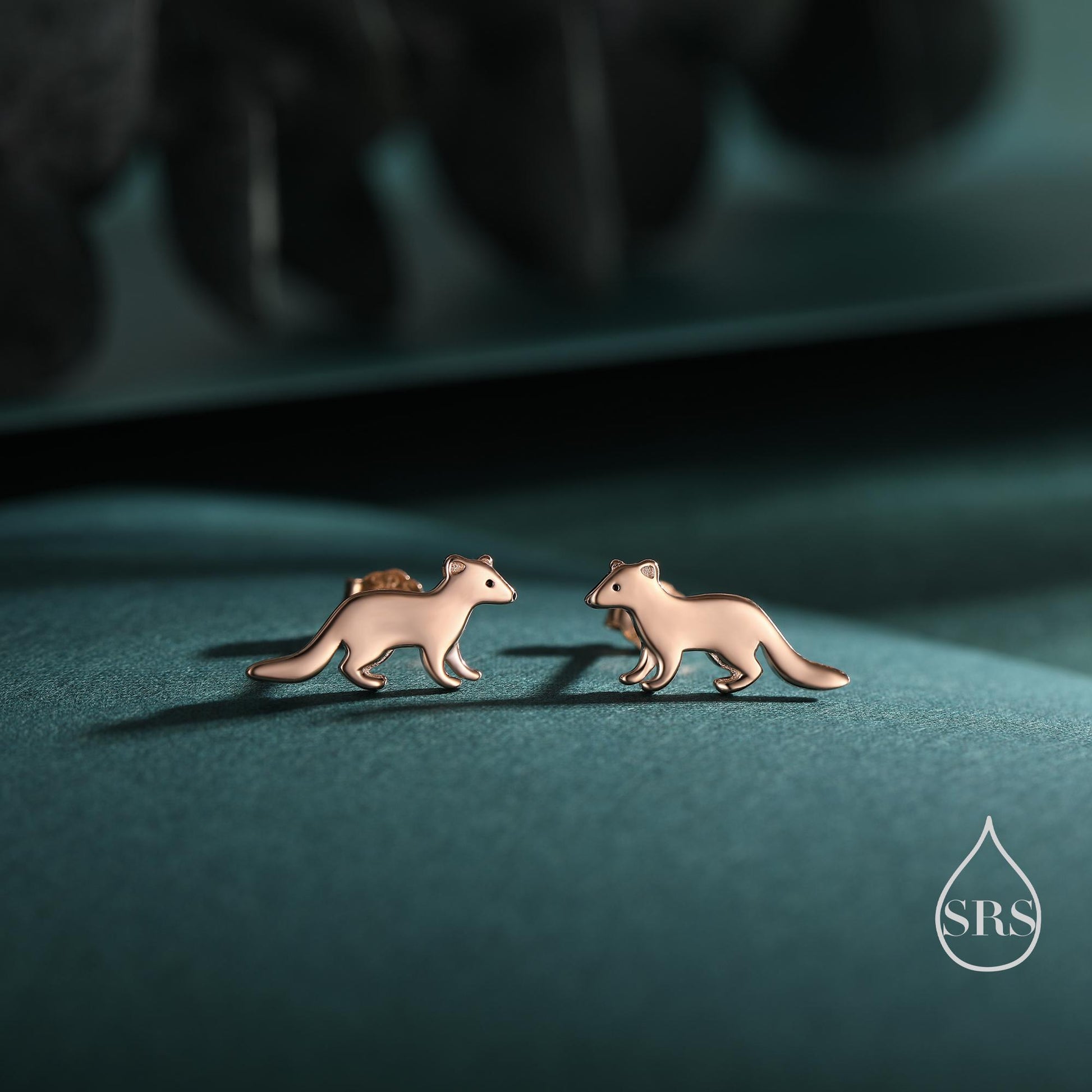 Sterling Silver Very Cute Weasel Stud Earrings, Available in Silver, Gold or Rose Gold Finish, Fun and Quirky, Nature Inspired