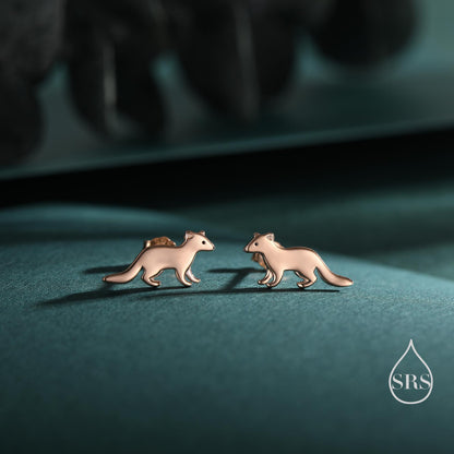 Sterling Silver Very Cute Weasel Stud Earrings, Available in Silver, Gold or Rose Gold Finish, Fun and Quirky, Nature Inspired