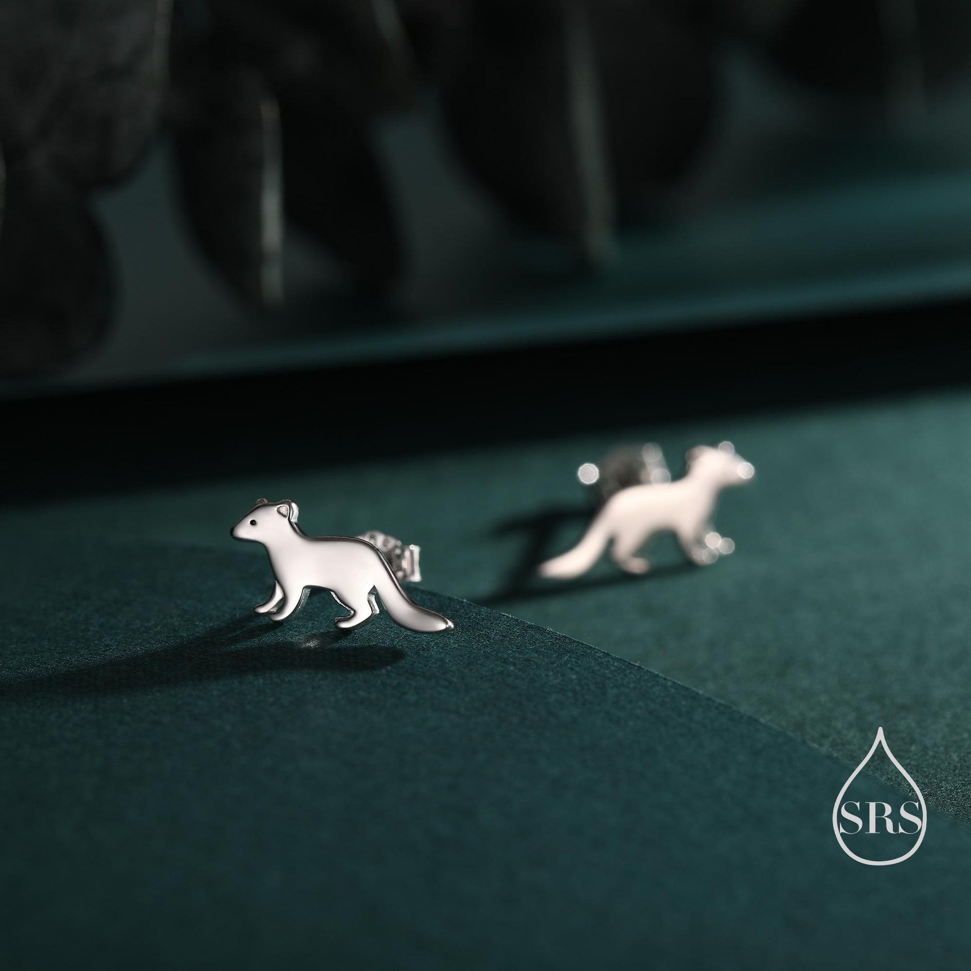 Sterling Silver Very Cute Weasel Stud Earrings, Available in Silver, Gold or Rose Gold Finish, Fun and Quirky, Nature Inspired