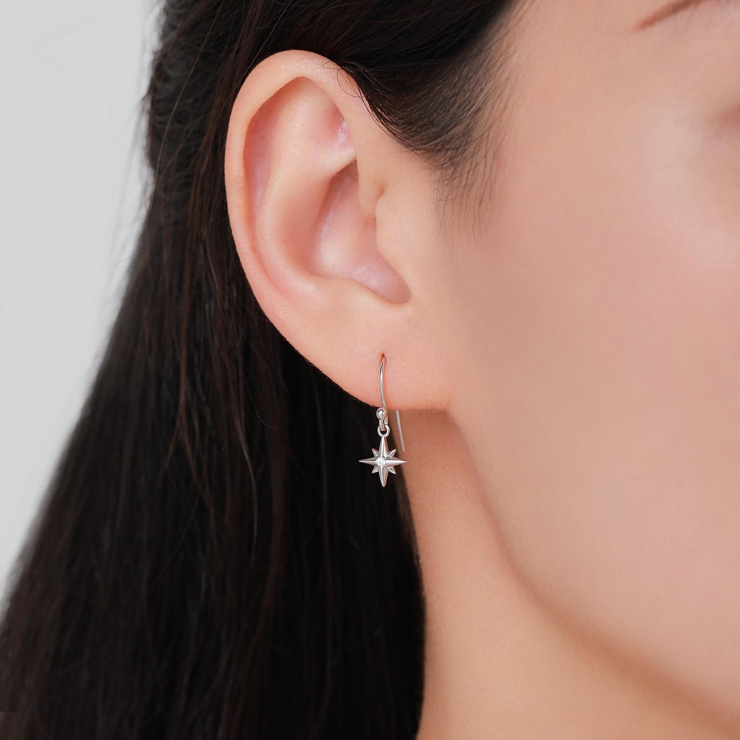 Extra Tiny Starburst and Moon Dangle Drop Hook Earrings in Sterling Silver, Silver, Gold or Rose Gold, Tiny Star Dangle Earrings