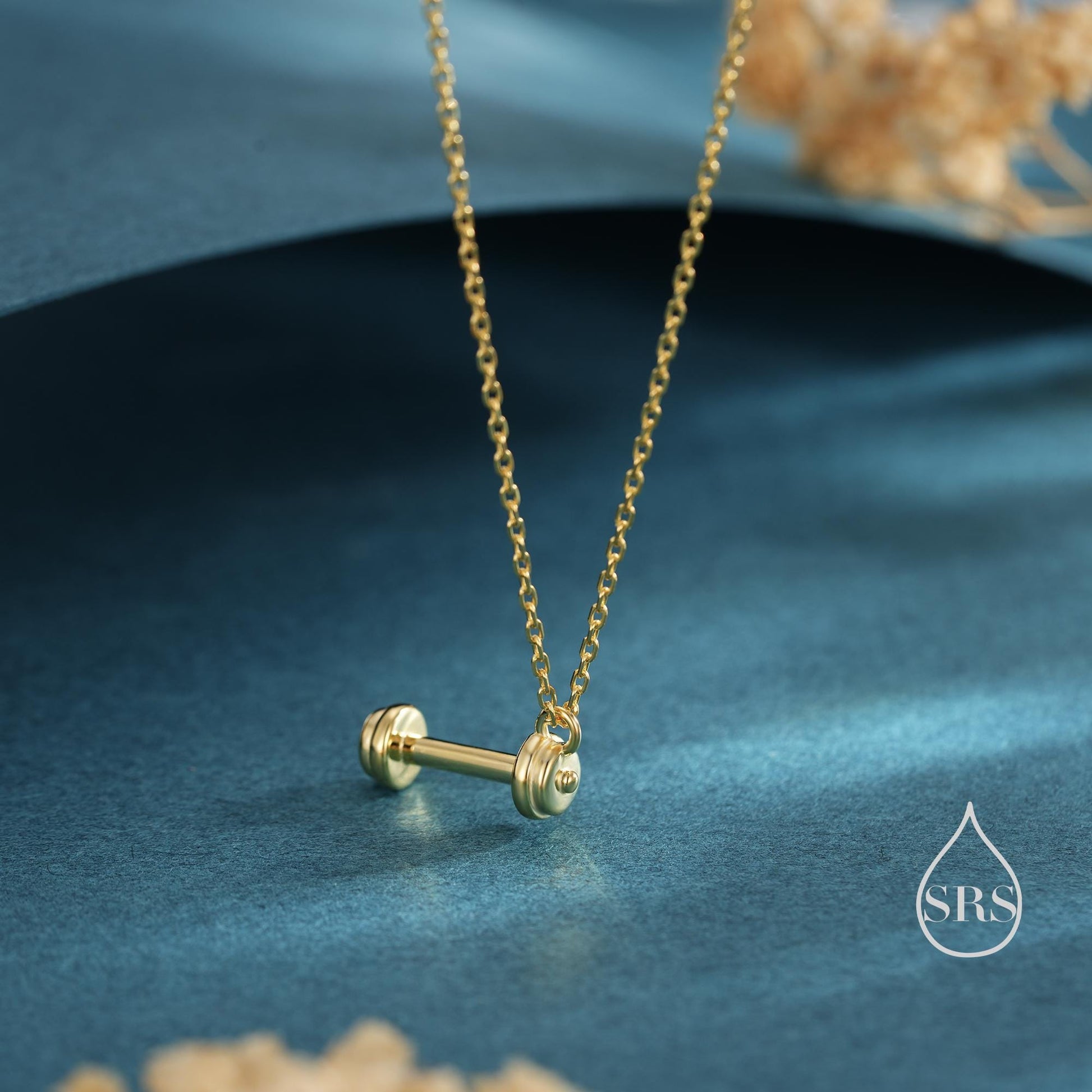 Tiny Dumbbell Pendant Necklace in Sterling Silver, Silver, Gold or Rose Gold Finish, Delicate Dumbbell Weight Necklace