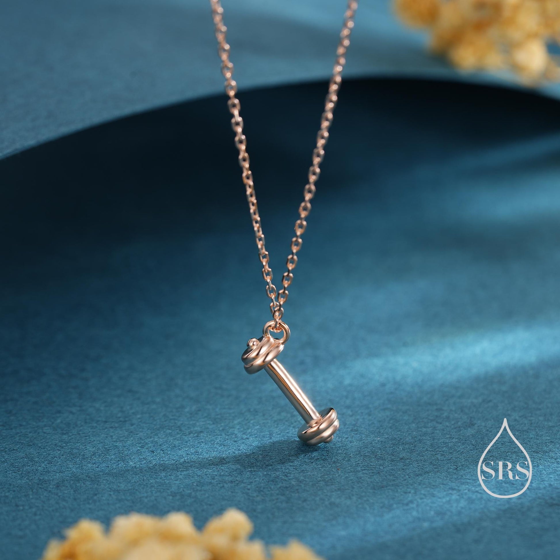 Tiny Dumbbell Pendant Necklace in Sterling Silver, Silver, Gold or Rose Gold Finish, Delicate Dumbbell Weight Necklace