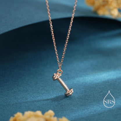 Tiny Dumbbell Pendant Necklace in Sterling Silver, Silver, Gold or Rose Gold Finish, Delicate Dumbbell Weight Necklace