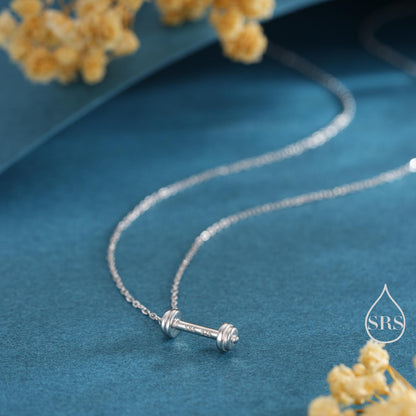 Tiny Dumbbell Pendant Necklace in Sterling Silver, Silver, Gold or Rose Gold Finish, Delicate Dumbbell Weight Necklace