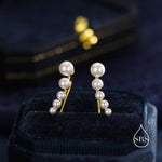 Pearl Crawler Earrings in Sterling Silver, Mother of Pearl Ear Crawlers, Simulated Pearls Ear Climbers, Silver, Gold or Rose Gold