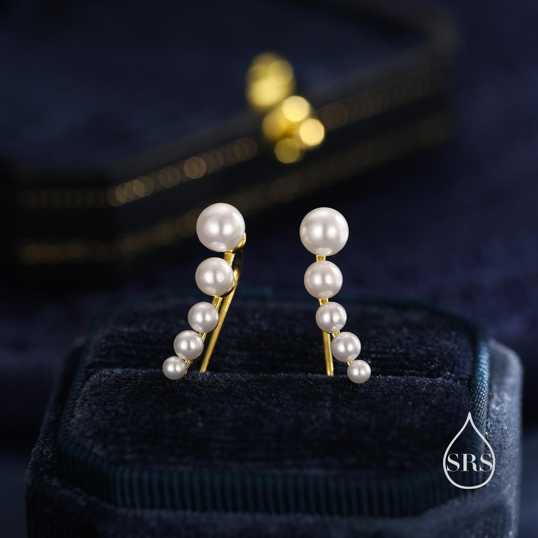 Pearl Crawler Earrings in Sterling Silver, Mother of Pearl Ear Crawlers, Simulated Pearls Ear Climbers, Silver, Gold or Rose Gold