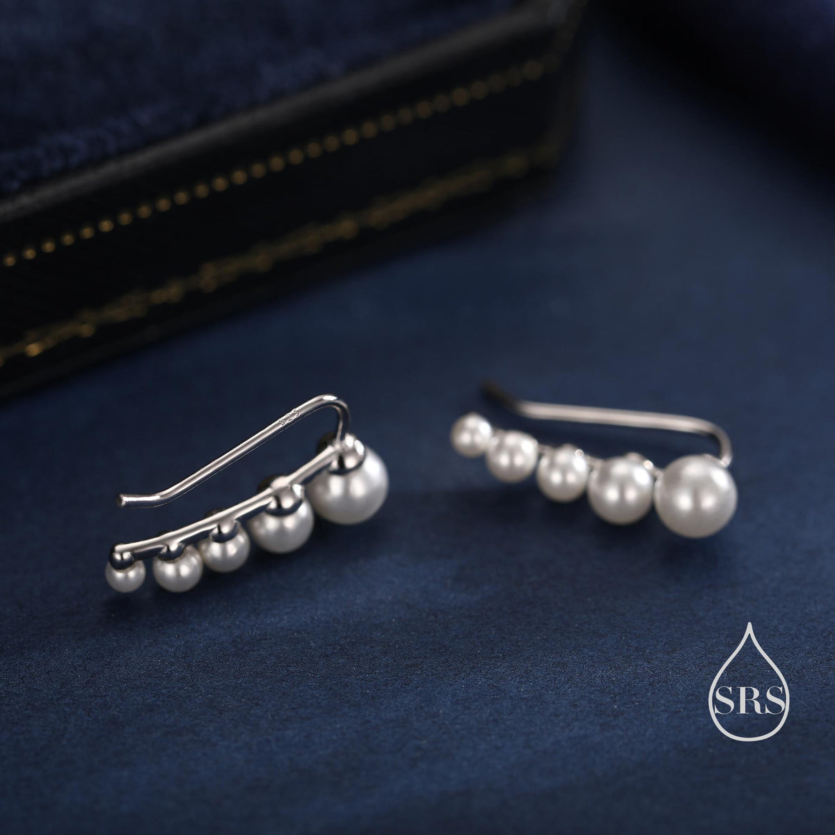 Pearl Crawler Earrings in Sterling Silver, Mother of Pearl Ear Crawlers, Simulated Pearls Ear Climbers, Silver, Gold or Rose Gold