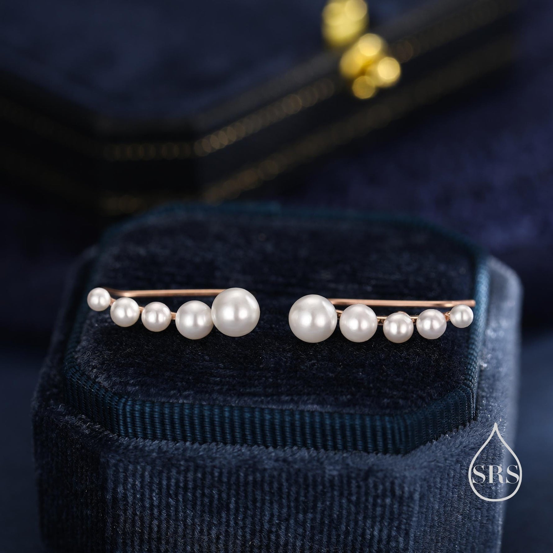 Pearl Crawler Earrings in Sterling Silver, Mother of Pearl Ear Crawlers, Simulated Pearls Ear Climbers, Silver, Gold or Rose Gold
