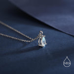 Aquamarine Blue CZ Pear Pendant Necklace