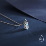 Aquamarine Blue Pear Cut CZ Pendant Necklace in Sterling Silver, 5 x 7mm, Sky Blue Crystal Droplet necklace, Diamond CZ