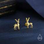 Sterling Silver Deer Stud Earrings – Minimalist Animal Design, Silver, Gold or Rose Gold Finish, Stag Deer Earrings, Small Animal Earrings