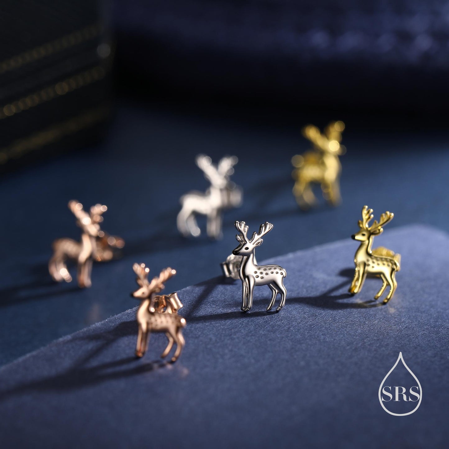 Sterling Silver Deer Stud Earrings – Minimalist Animal Design, Silver, Gold or Rose Gold Finish, Stag Deer Earrings, Small Animal Earrings