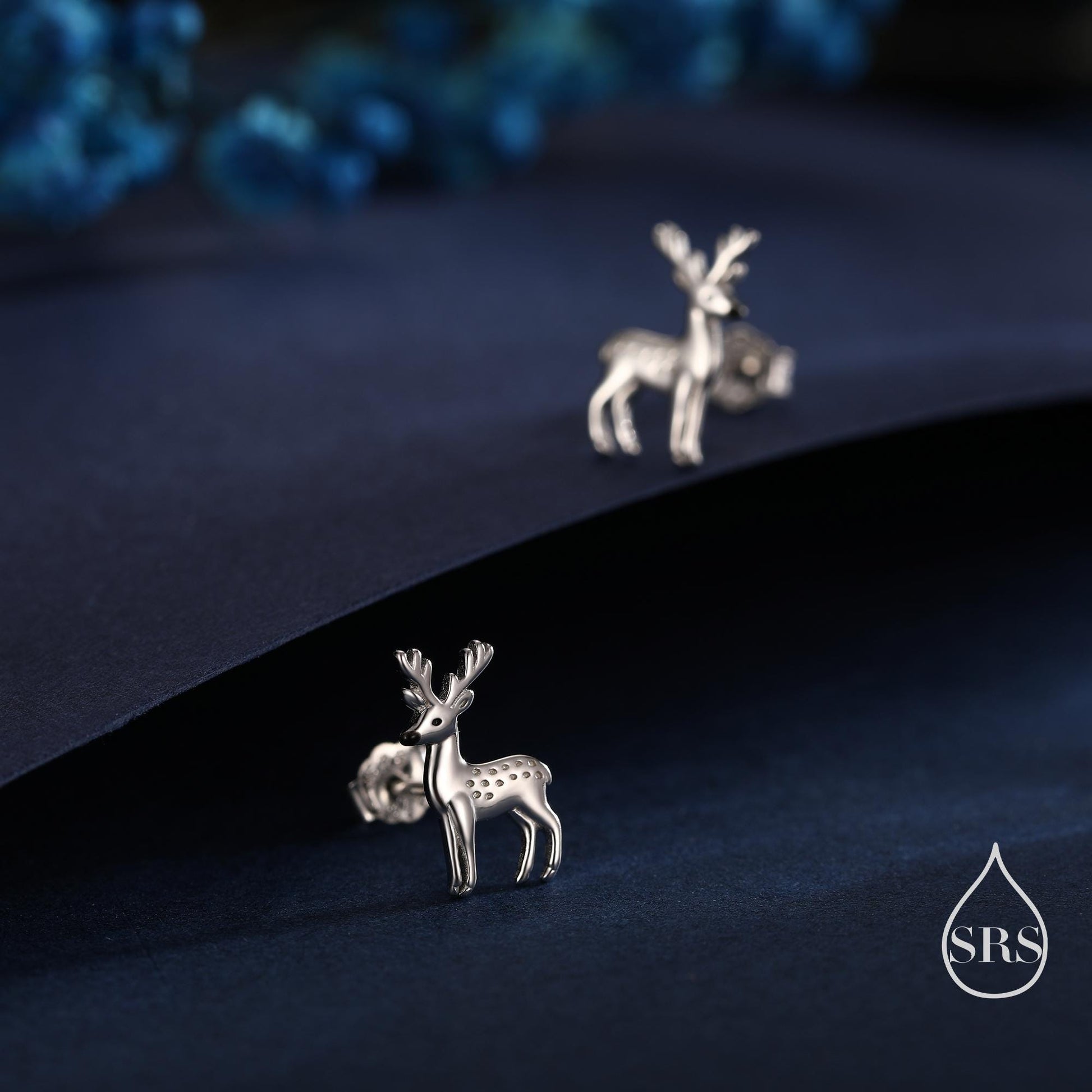 Sterling Silver Deer Stud Earrings – Minimalist Animal Design, Silver, Gold or Rose Gold Finish, Stag Deer Earrings, Small Animal Earrings