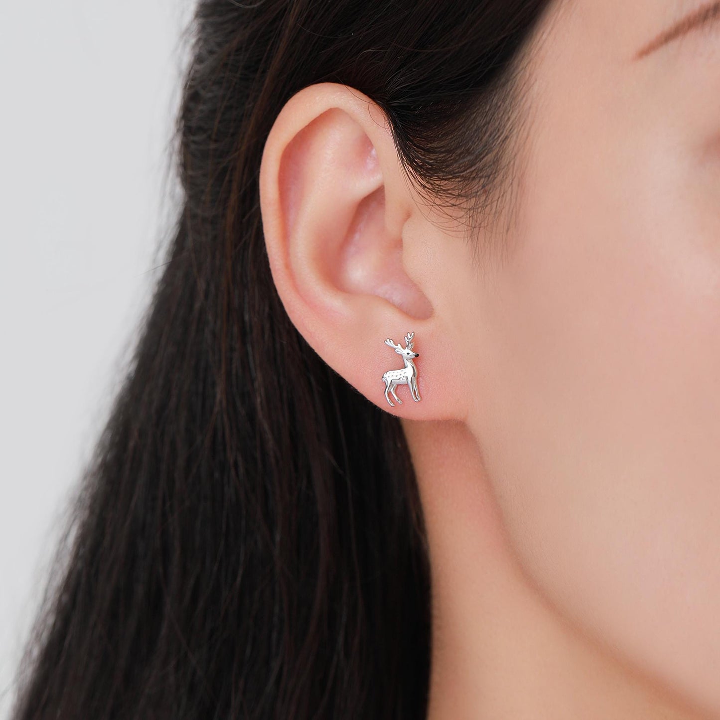 Sterling Silver Deer Stud Earrings – Minimalist Animal Design, Silver, Gold or Rose Gold Finish, Stag Deer Earrings, Small Animal Earrings