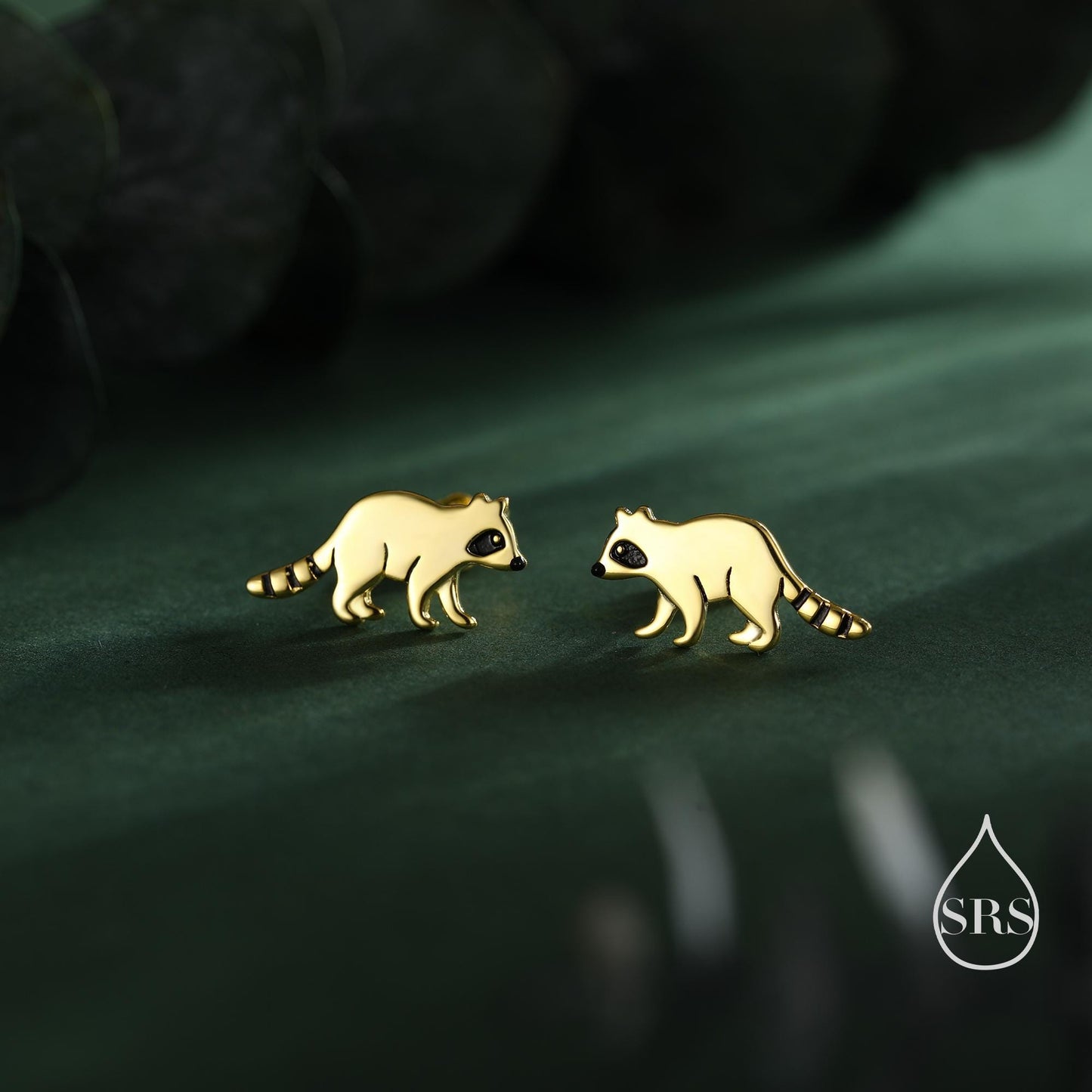 Very Cute Racoon Stud Earrings in Sterling Silver - Silver or Gold Finish - Racoon Bear Earrings - Cute Animal Earrings - Fun and Whimsical