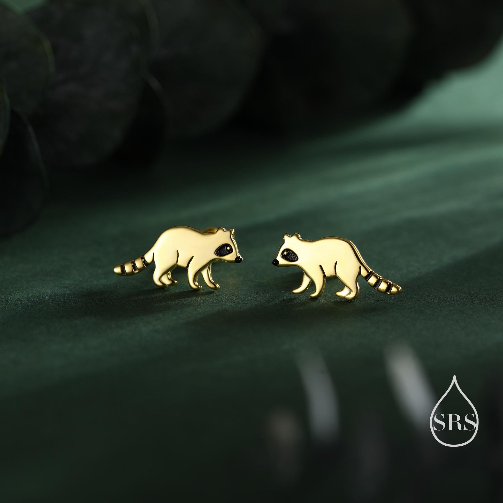 Very Cute Racoon Stud Earrings in Sterling Silver - Silver or Gold Finish - Racoon Bear Earrings - Cute Animal Earrings - Fun and Whimsical