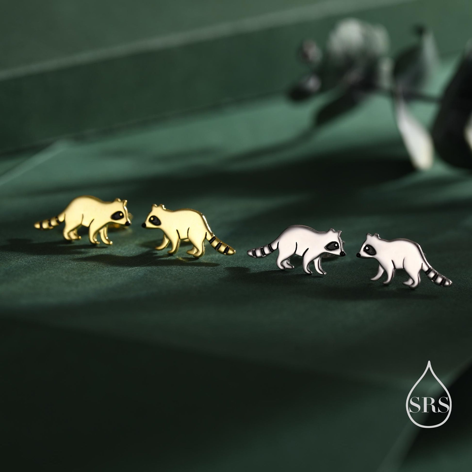 Very Cute Racoon Stud Earrings in Sterling Silver - Silver or Gold Finish - Racoon Bear Earrings - Cute Animal Earrings - Fun and Whimsical