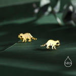 Very Cute Racoon Stud Earrings in Sterling Silver - Silver or Gold Finish - Racoon Bear Earrings - Cute Animal Earrings - Fun and Whimsical