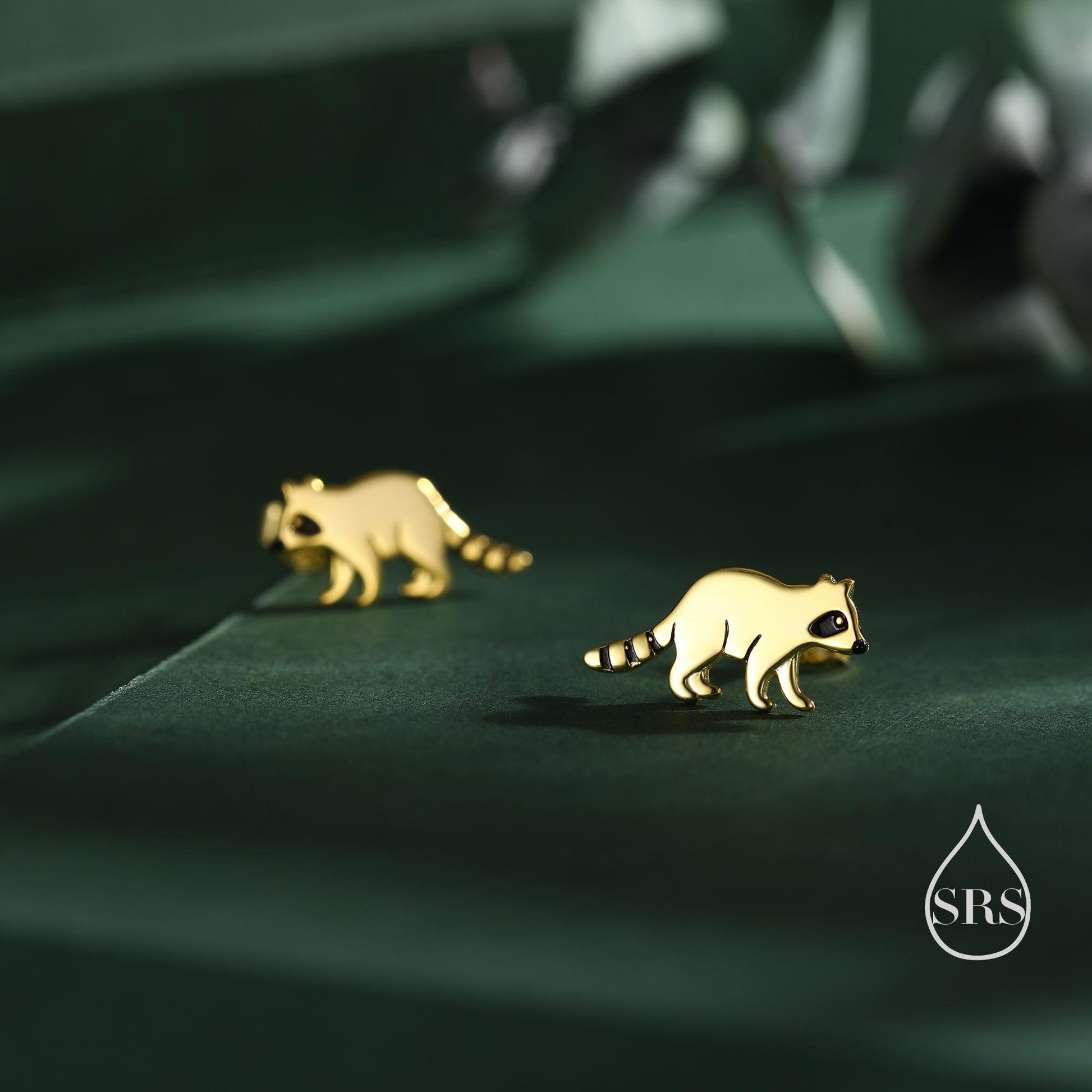 Very Cute Racoon Stud Earrings in Sterling Silver - Silver or Gold Finish - Racoon Bear Earrings - Cute Animal Earrings - Fun and Whimsical