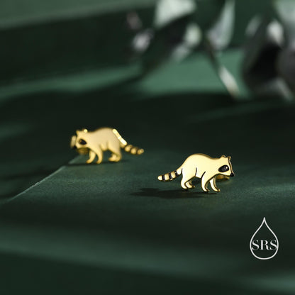 Very Cute Racoon Stud Earrings in Sterling Silver - Silver or Gold Finish - Racoon Bear Earrings - Cute Animal Earrings - Fun and Whimsical