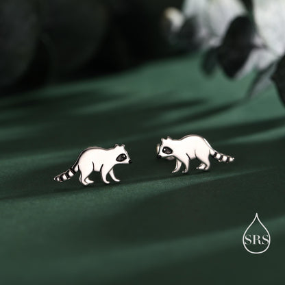 Very Cute Racoon Stud Earrings in Sterling Silver - Silver or Gold Finish - Racoon Bear Earrings - Cute Animal Earrings - Fun and Whimsical