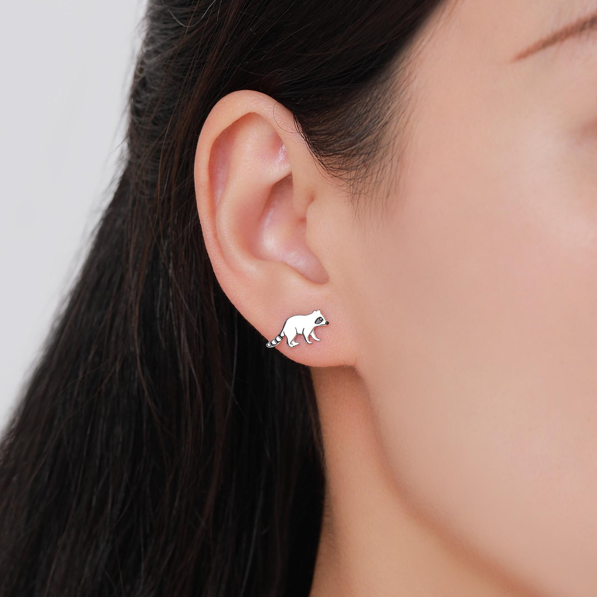 Very Cute Racoon Stud Earrings in Sterling Silver - Silver or Gold Finish - Racoon Bear Earrings - Cute Animal Earrings - Fun and Whimsical