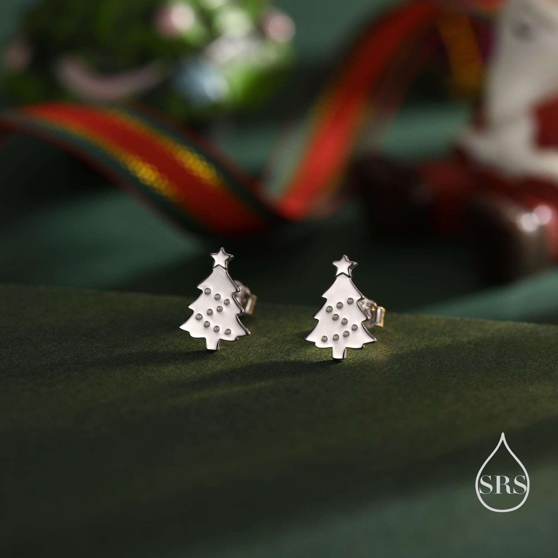 Extra Tiny Christmas Tree Stud Earrings in Sterling Silver, Two Finishes Available, Tiny Xmas Tree Earrings, Christmas Earrings