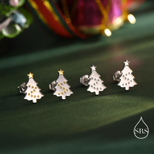 Extra Tiny Christmas Tree Stud Earrings in Sterling Silver, Two Finishes Available, Tiny Xmas Tree Earrings, Christmas Earrings
