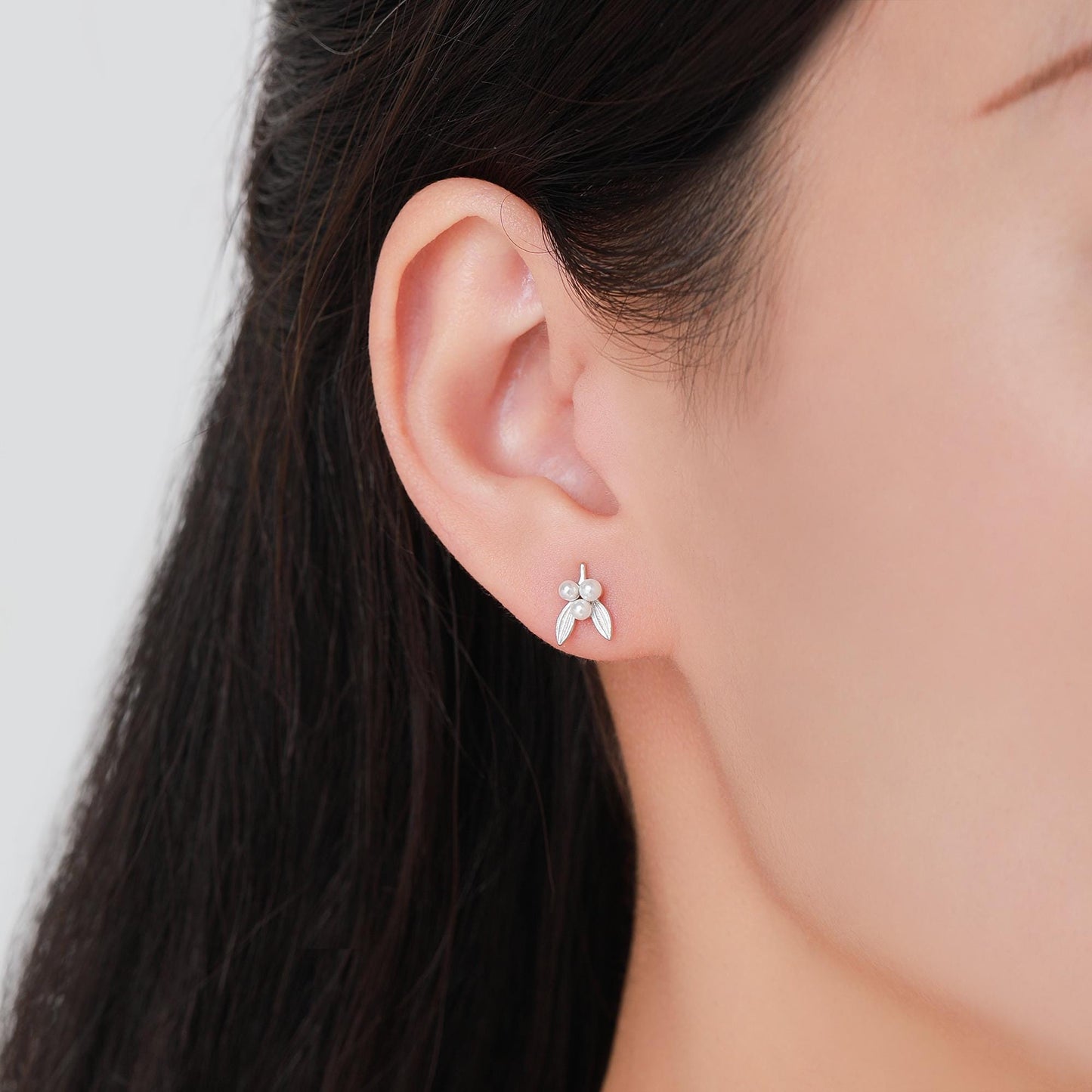 Tiny Mistletoe Stud Earrings in Sterling Silver, Silver or Gold or Rose Gold, Christmas Earrings