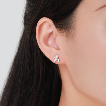 Tiny Mistletoe Stud Earrings in Sterling Silver, Silver or Gold or Rose Gold, Christmas Earrings