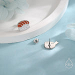 Mismatched Salmon and Prawn Sushi Stud Earrings in Sterling Silver - Silver or Gold Finish - Enamel Japanese Food Jewellery, Salmon Earrings