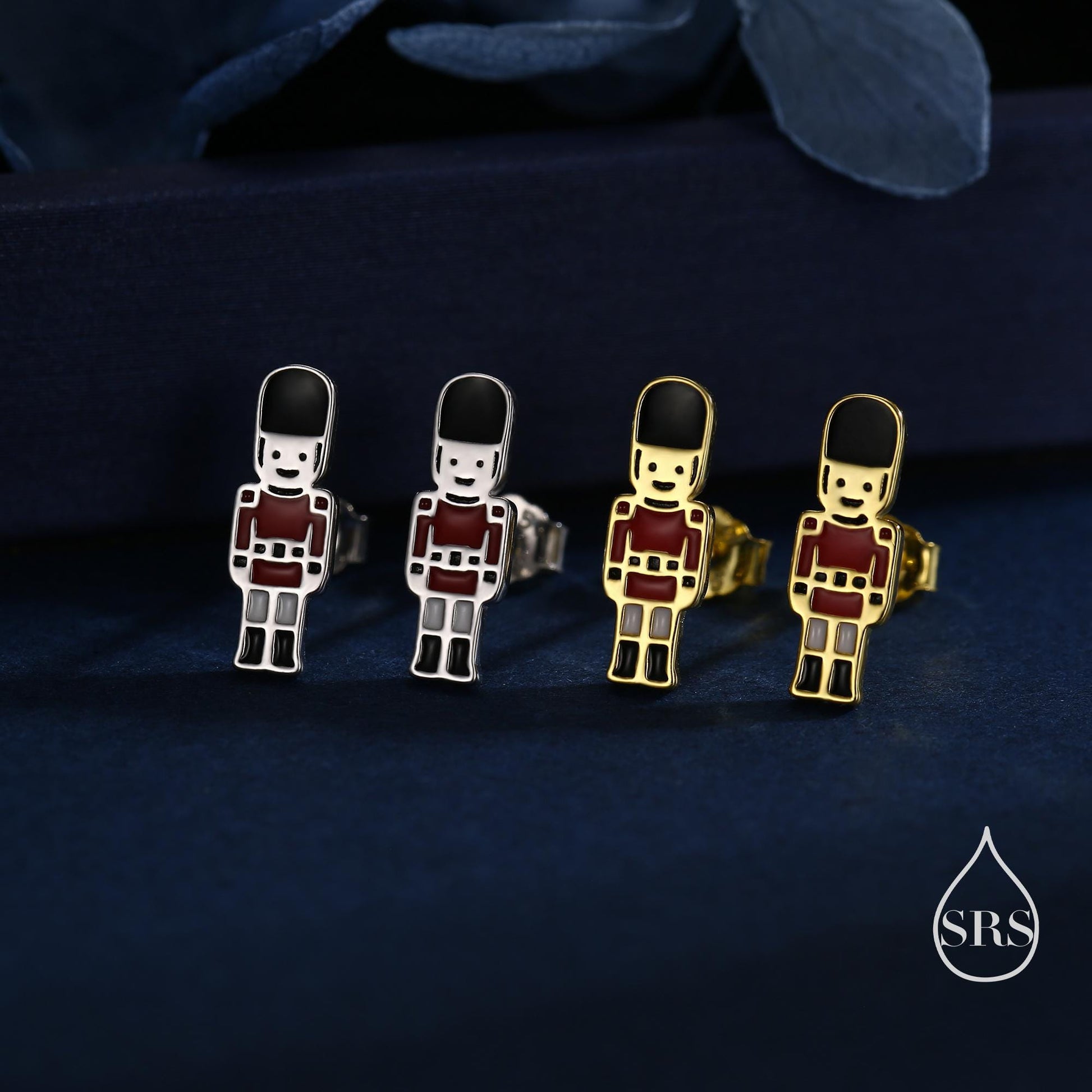 Sterling Silver British Guard Stud Earrings - Silver or Gold Finish - Enamel Nutcracker Style Earrings, London Earrings