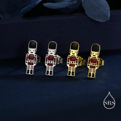 Sterling Silver British Guard Stud Earrings - Silver or Gold Finish - Enamel Nutcracker Style Earrings, London Earrings