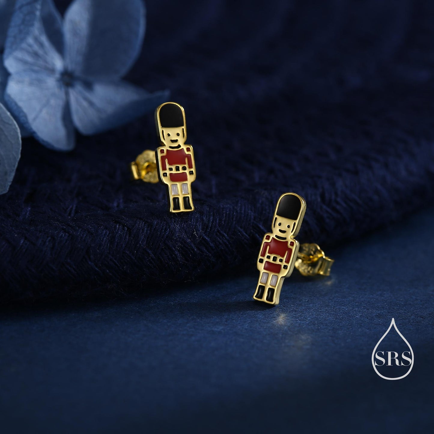 Sterling Silver British Guard Stud Earrings - Silver or Gold Finish - Enamel Nutcracker Style Earrings, London Earrings