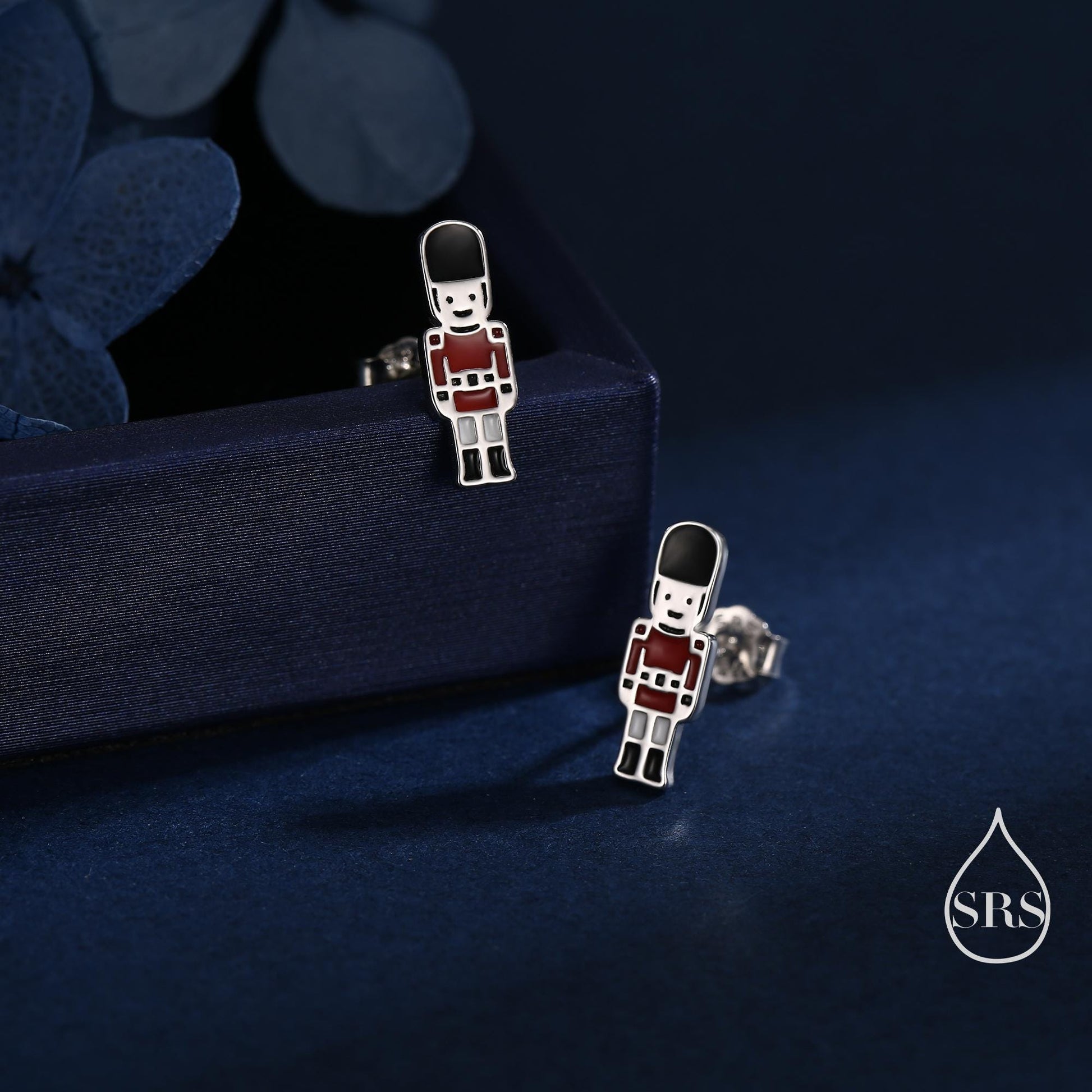 Sterling Silver British Guard Stud Earrings - Silver or Gold Finish - Enamel Nutcracker Style Earrings, London Earrings