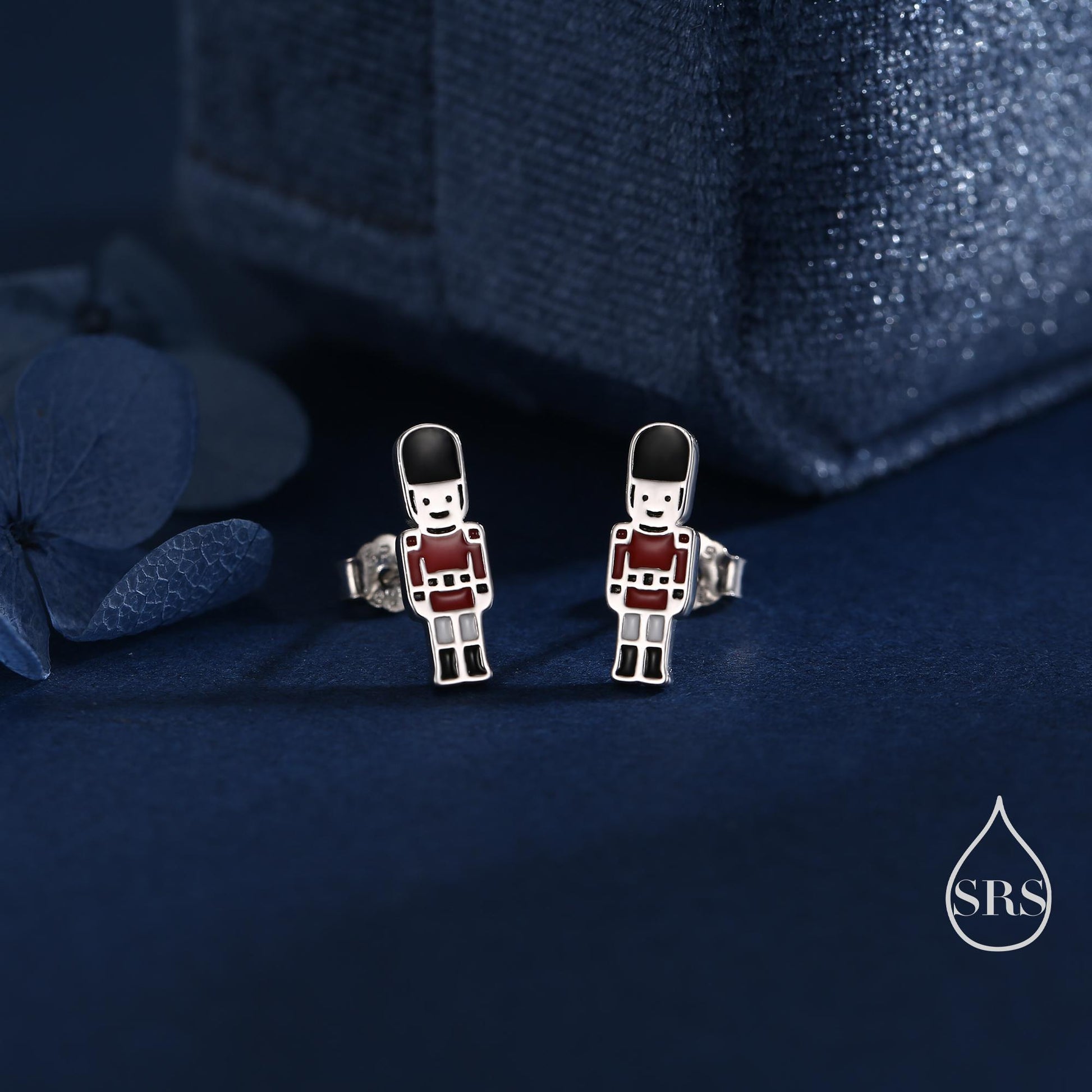 Sterling Silver British Guard Stud Earrings - Silver or Gold Finish - Enamel Nutcracker Style Earrings, London Earrings