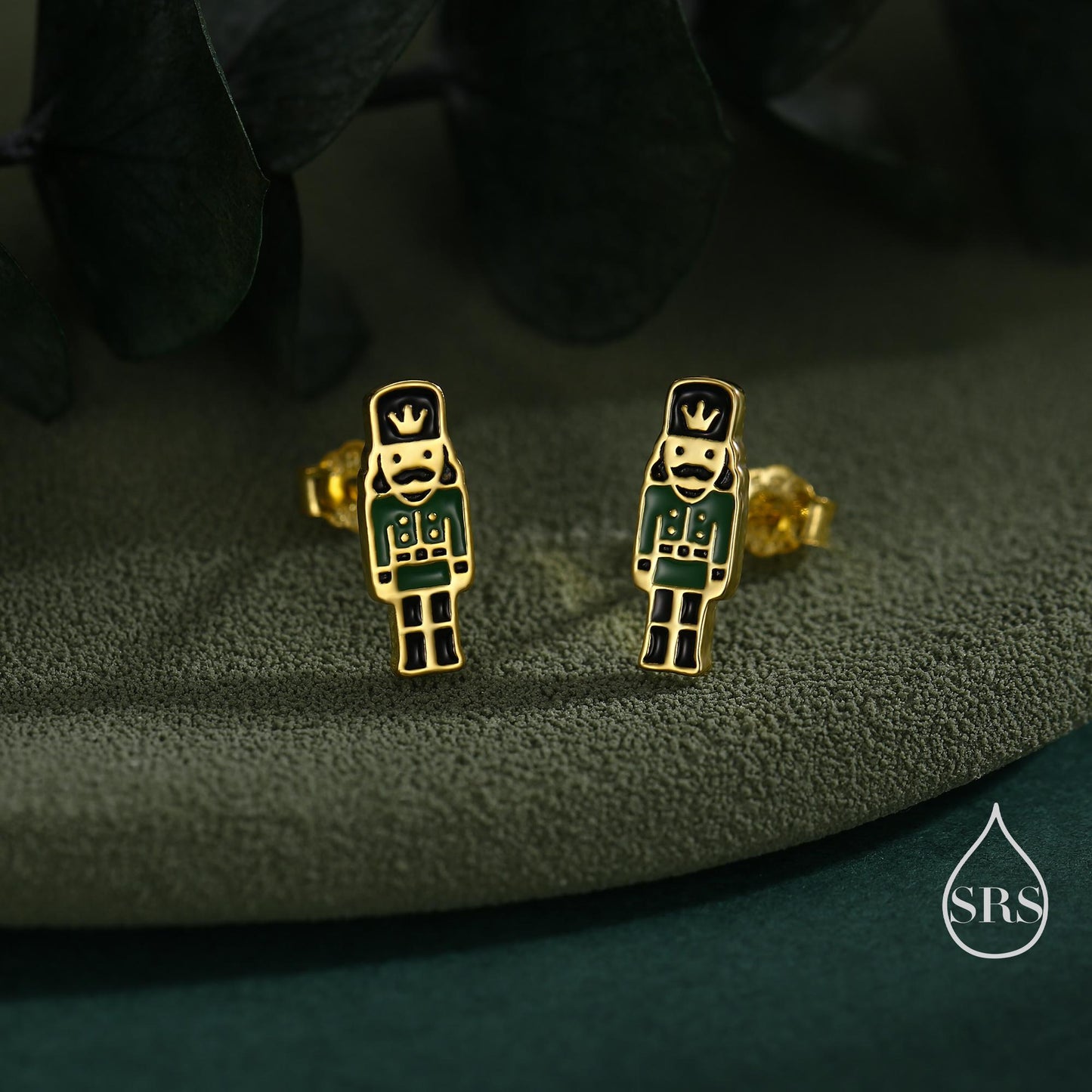 Sterling Silver Nutcracker Stud Earrings - Silver or Gold Finish - Enamel Nutcracker Style Earrings