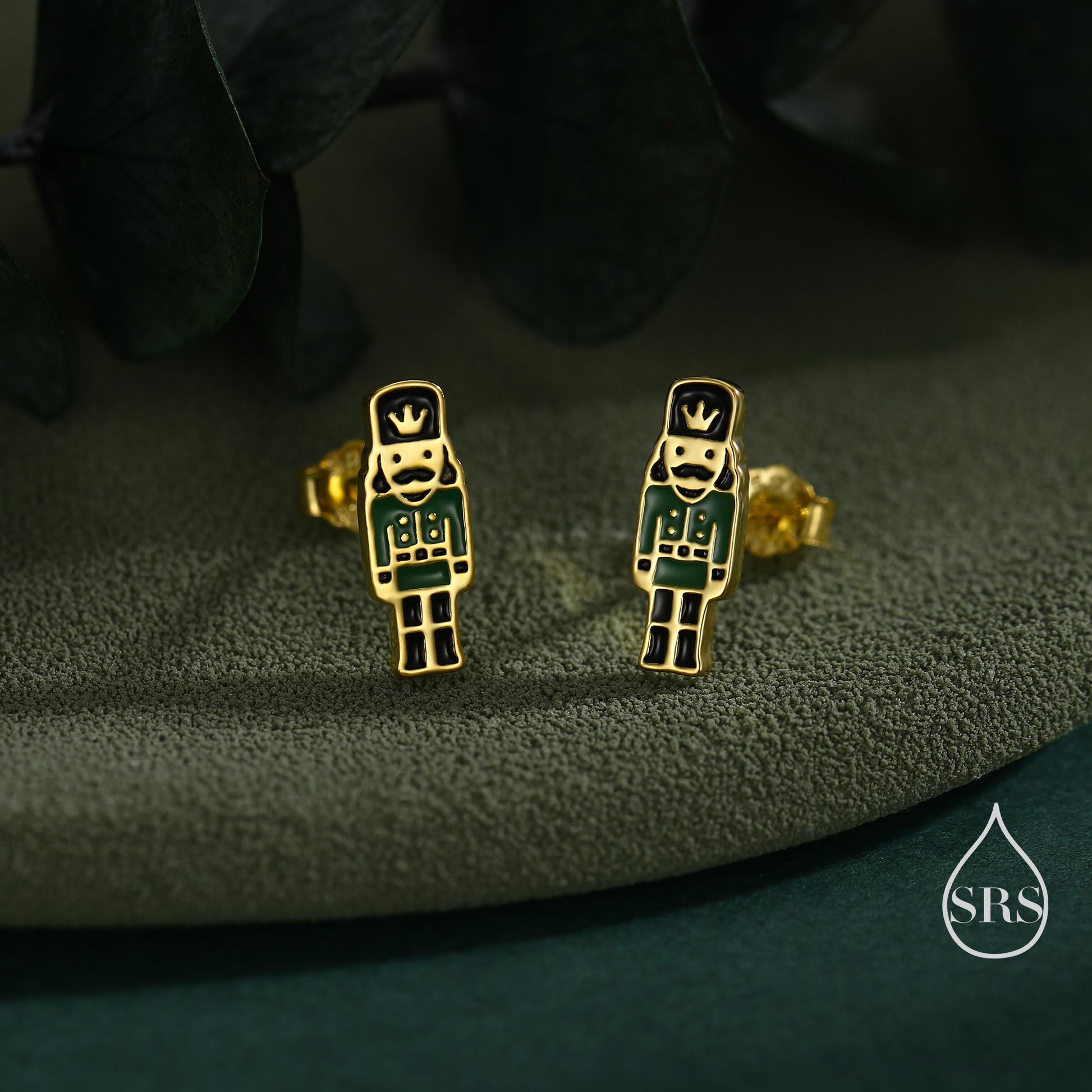 Sterling Silver Nutcracker Stud Earrings - Silver or Gold Finish - Enamel Nutcracker Style Earrings