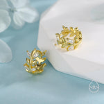 Olive Leaf Huggie Hoop in Sterling Silver, Two Way Huggies, Silver or Gold, 8mm Inner Diameter, Nature Inspired Earrings