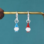 Mismatched Gnome Huggie Hoop Earrings in Sterling Silver with Hand Painted Enamel, Winter Earrings, Snowman Earrings, Christmas Earrings